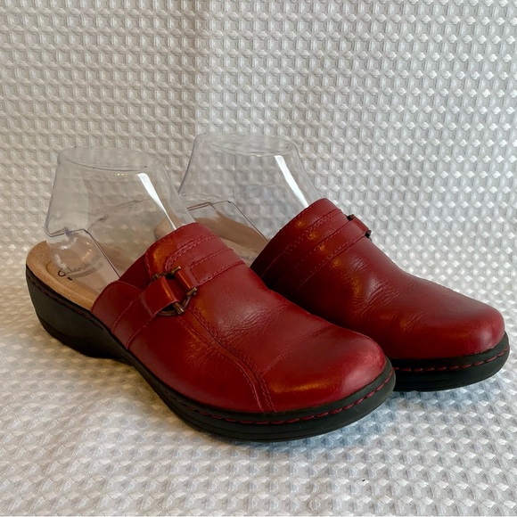 Clarks Shoes - CLARKS Hayla Marina Wine Red Leather Slip-On Comfort Mules Women's Size 8M #721